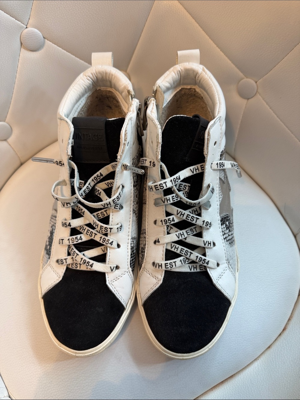 Vintage Havana Black and White High-Top Sneakers